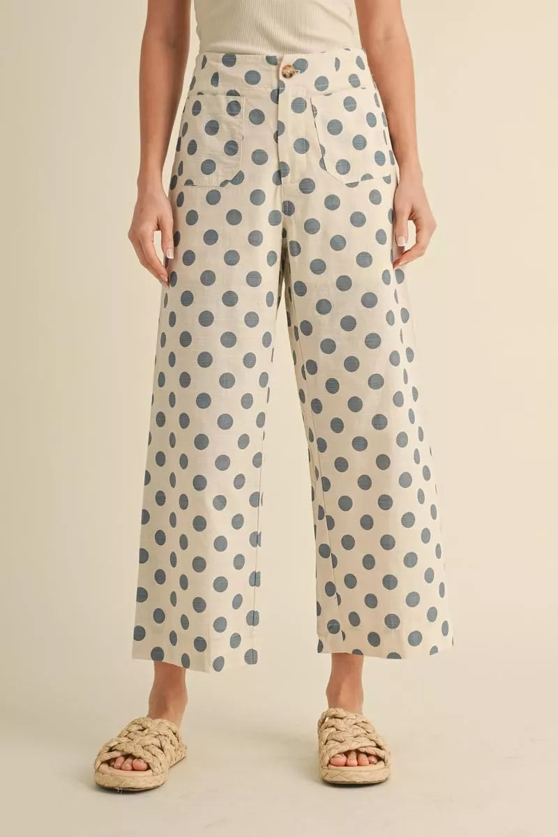 Blue Polka Dot Wide Leg Pants