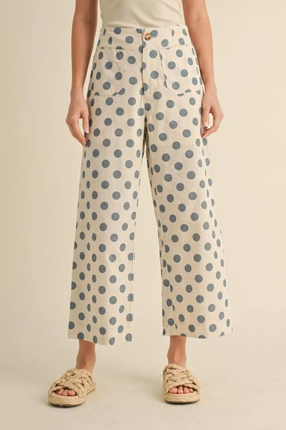 Blue Polka Dot Wide Leg Pants
