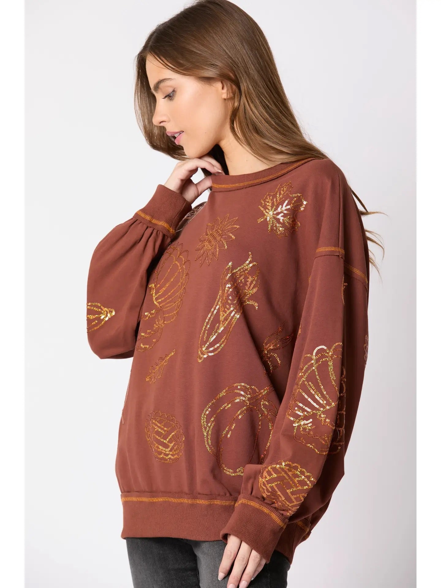 Brown Sequin Thanksgiving Icon Sweatshirt