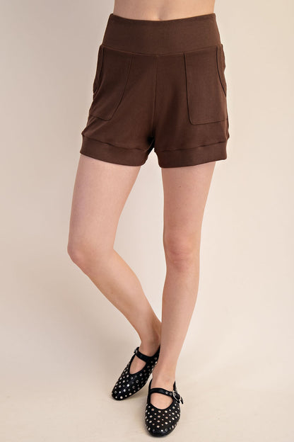 Mocha Relaxed Side Pocket Knit Shorts