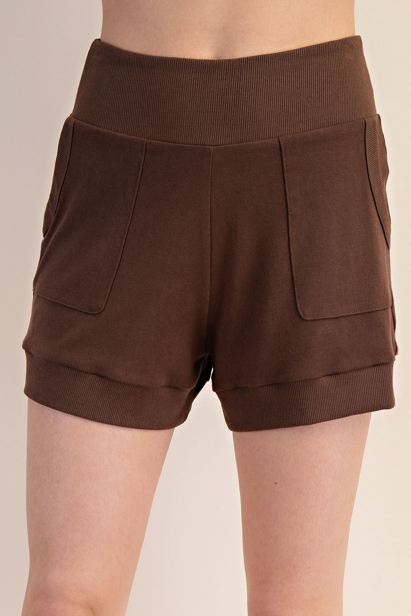 Mocha Relaxed Side Pocket Knit Shorts