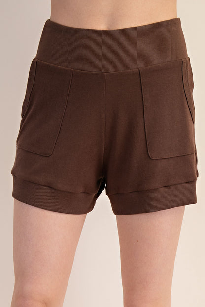 Mocha Relaxed Side Pocket Knit Shorts