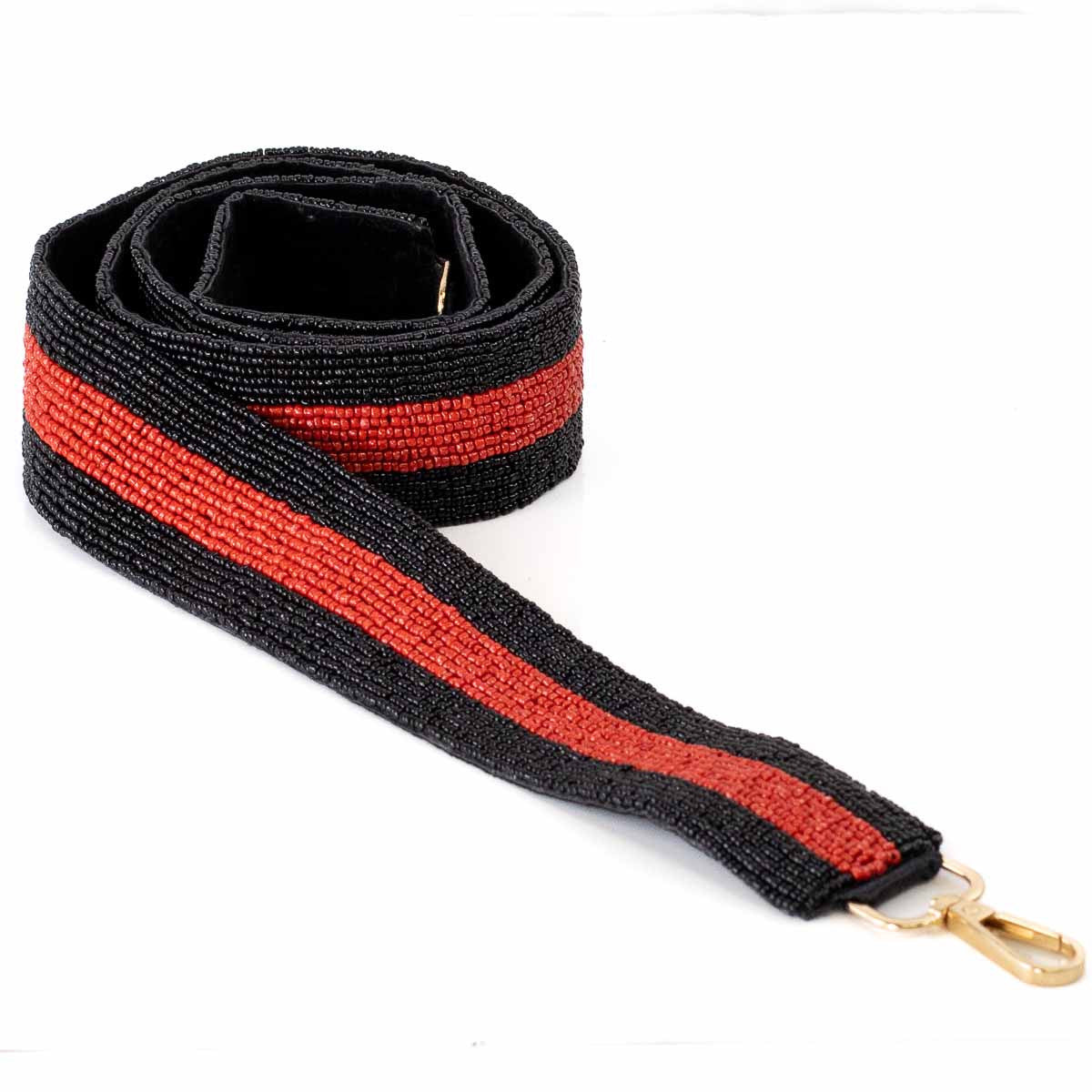 Red & Black Stripe Beaded Purse Strap