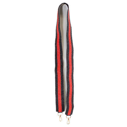 Red & Black Stripe Beaded Purse Strap