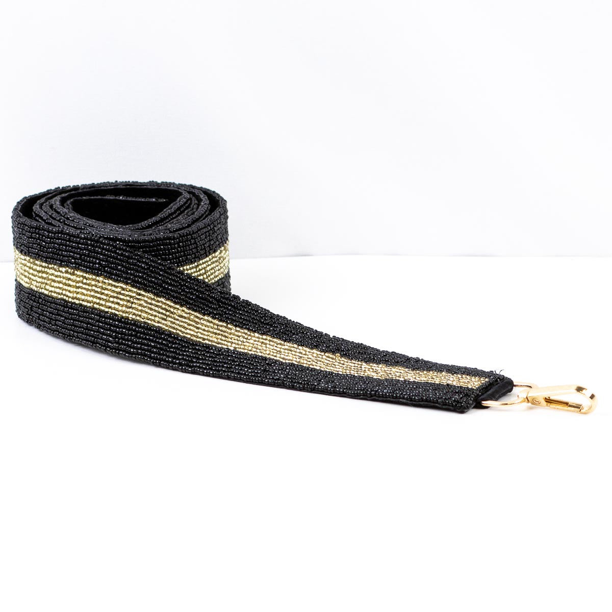 Black & Gold Stripe Beaded Purse Strap