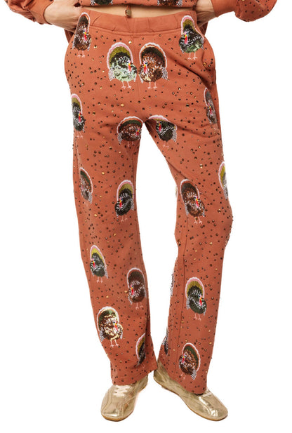 Queen of Sparkles Rust Rhinestone Scattered Turkey Sweat Pant