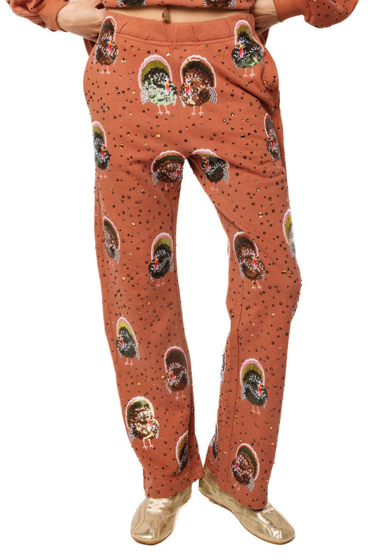 Queen of Sparkles Rust Rhinestone Scattered Turkey Sweat Pant