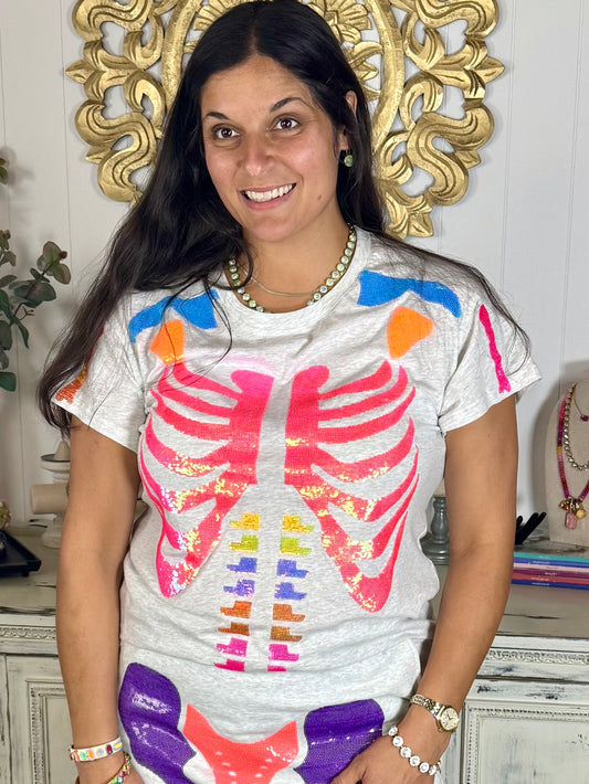 Queen of Sparkles Grey Multi Skeleton Tee