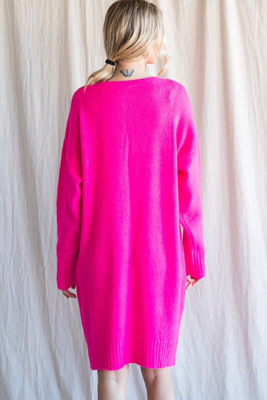 Hot Pink Knit Sweater Dress