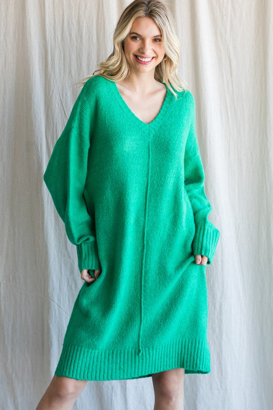 Emerald Knit Sweater Dress