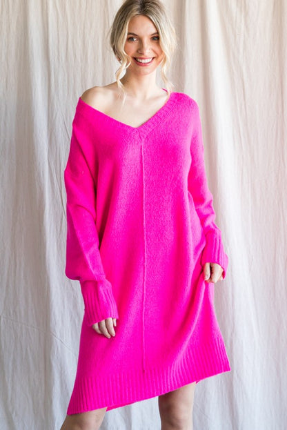 Hot Pink Knit Sweater Dress