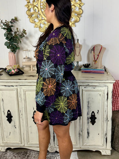 Queen of Sparkles Black Spider Web Cardigan