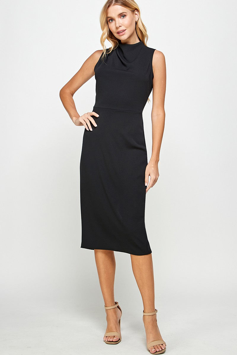 Black Mock Neck Midi Dress