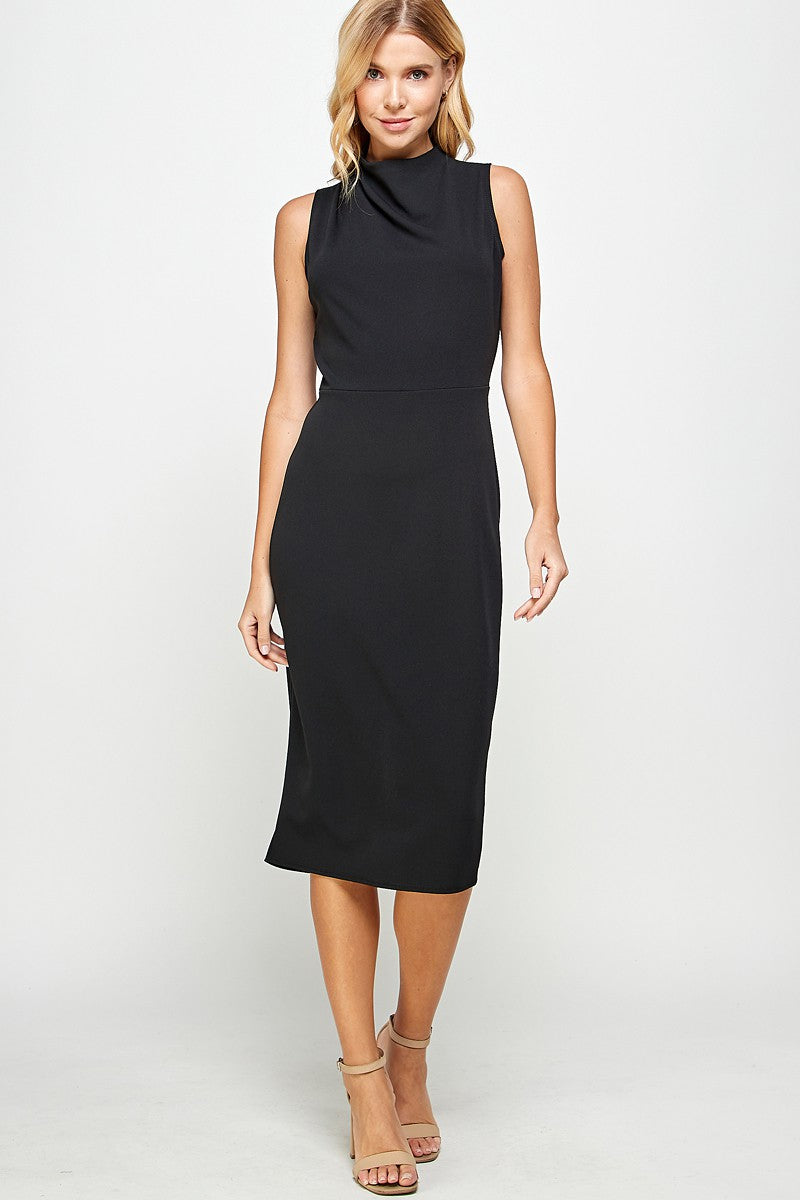 Black Mock Neck Midi Dress