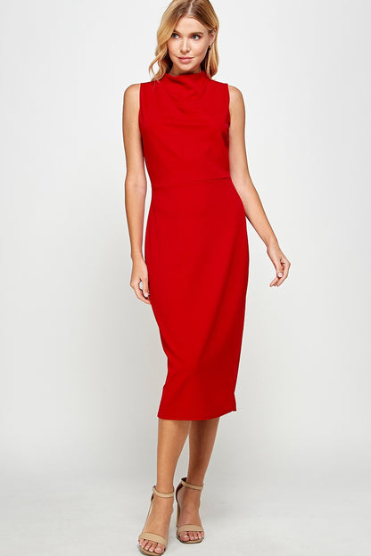 Red Mock Neck Midi Dress