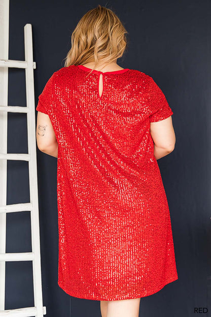 Red Sequin Short Sleeve Dress