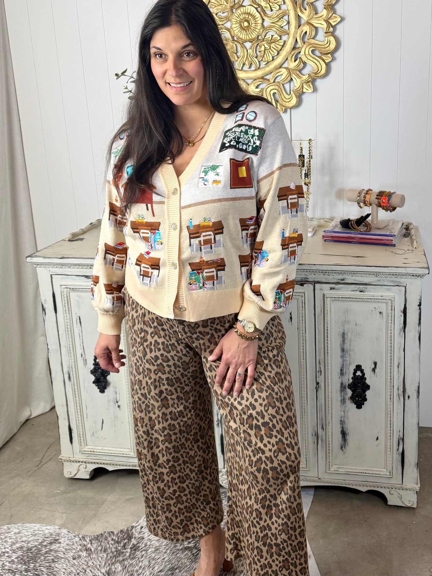 Queen of Sparkles Multi School Classroom Scene Cardigan
