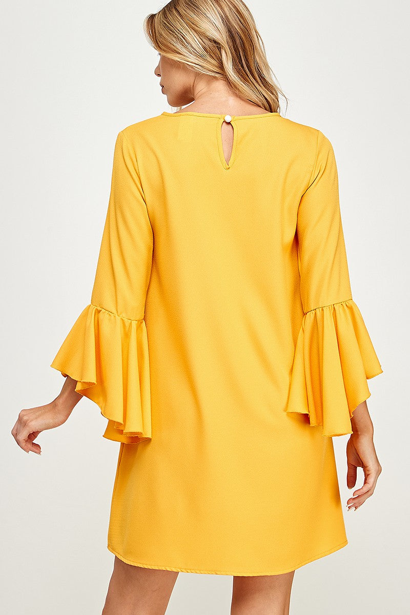 Gold Bell Sleeve Shift Dress Denash Apparel