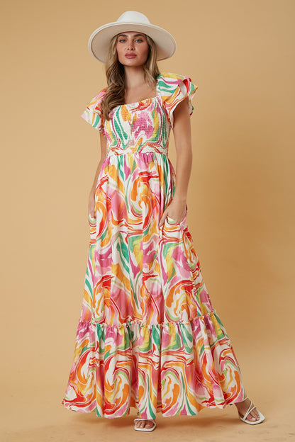 Multicolor Marble Maxi Dress