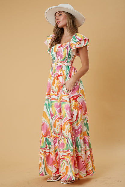 Multicolor Marble Maxi Dress