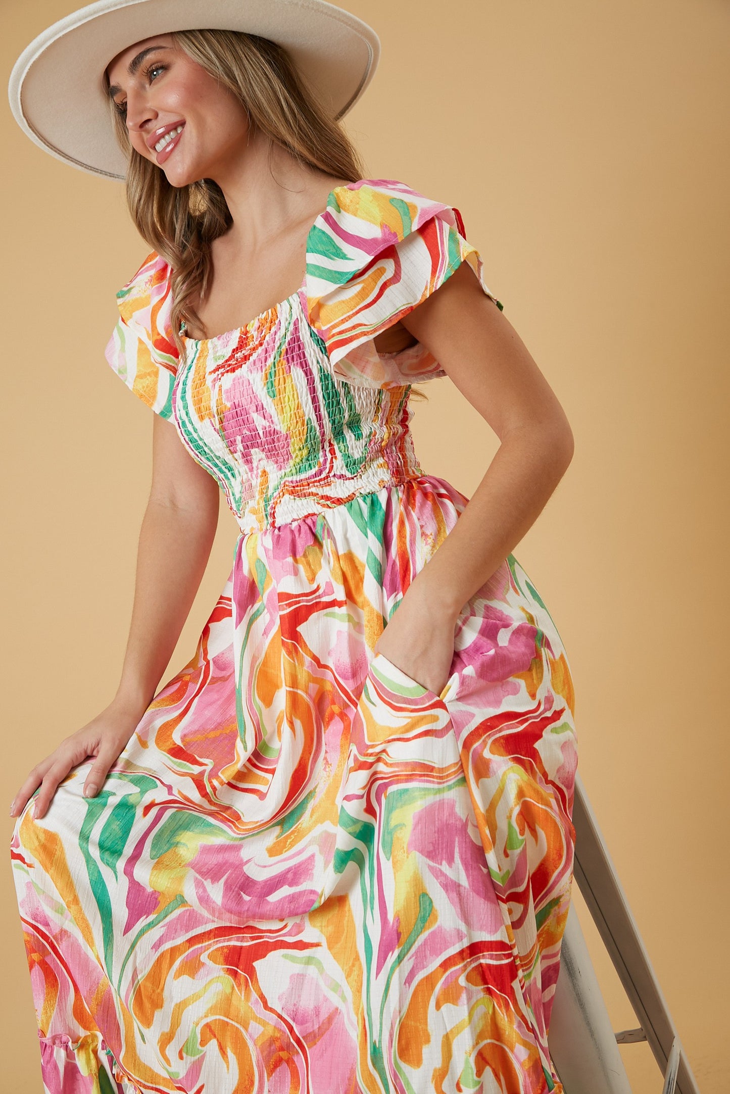 Multicolor Marble Maxi Dress