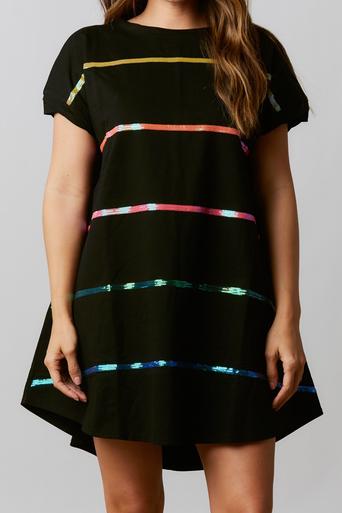 Black Rainbow Sequin Stripe Dress – Denash Apparel
