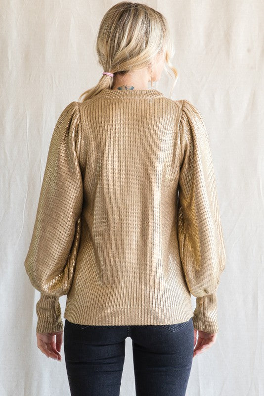 Taupe Metallic Knit Sweater