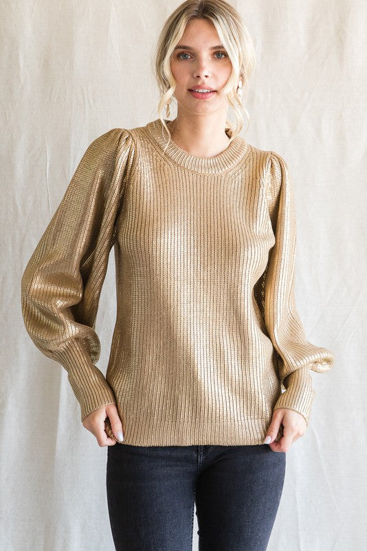 Taupe Metallic Knit Sweater