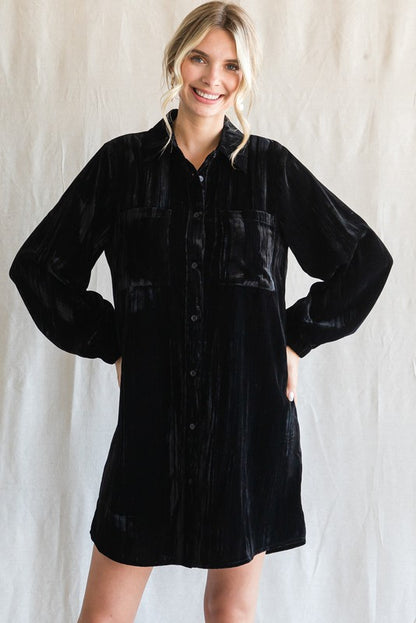 Black Velvet Shirt Dress