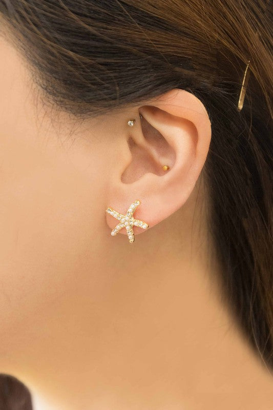 Starfish Stone and Pearl Earrings