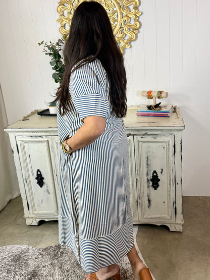 Indigo Striped Seersucker Dress