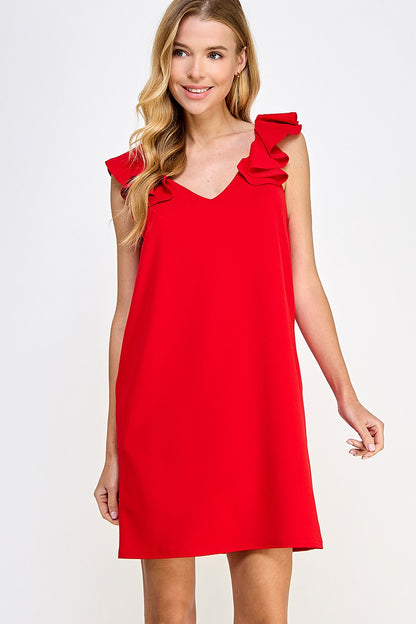 Red Ruffle Strap Dress