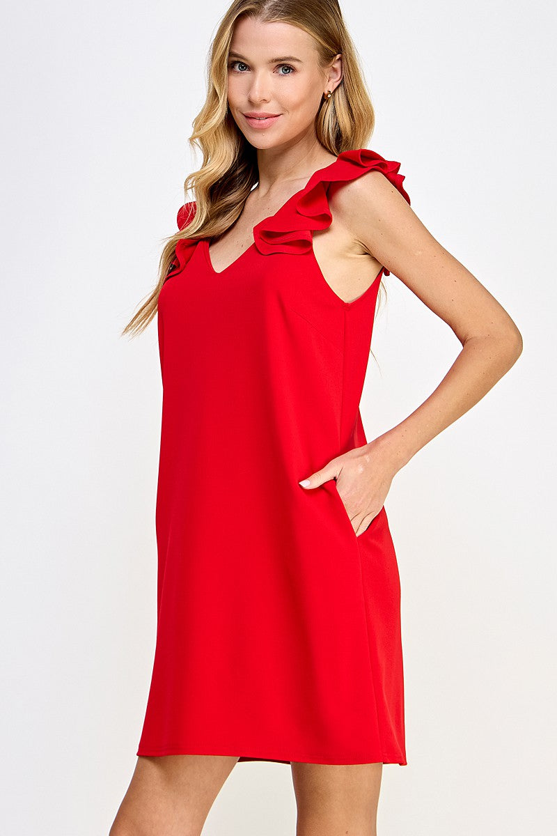 Red Ruffle Strap Dress