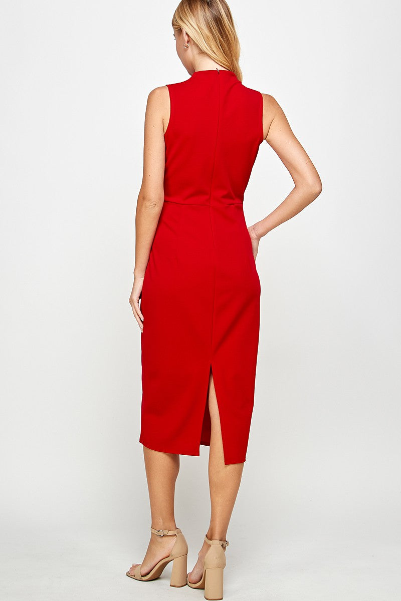 Red Mock Neck Midi Dress