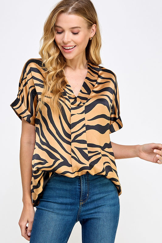 Tiger Print Satin Top