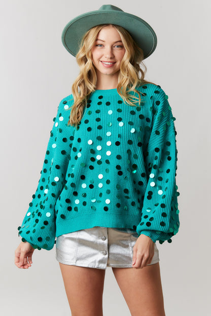 Mint Paillette Sequin Sweater