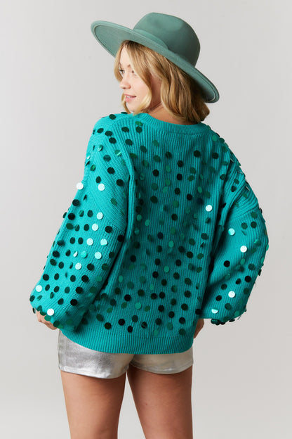 Mint Paillette Sequin Sweater