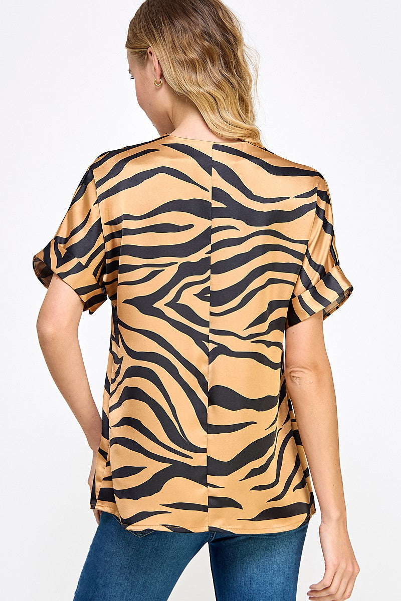 Tiger Print Satin Top