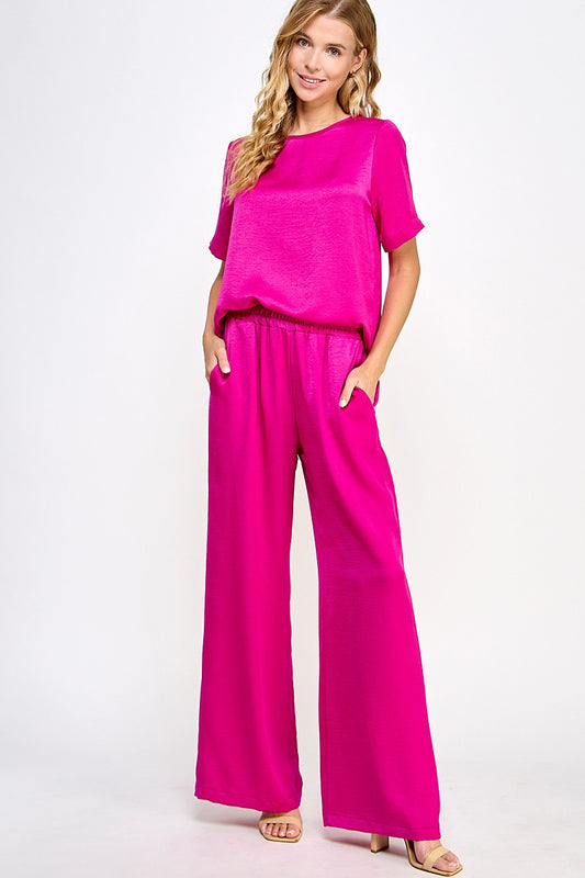 Magenta Solid Satin Set