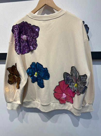 Queen of Sparkles Beige Oversized Flower Sweatshirt