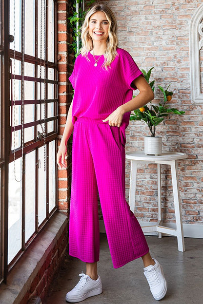 Pink Textured Palazzo Pants