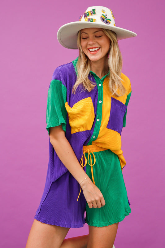 Mardi Gras Color Block Shirt