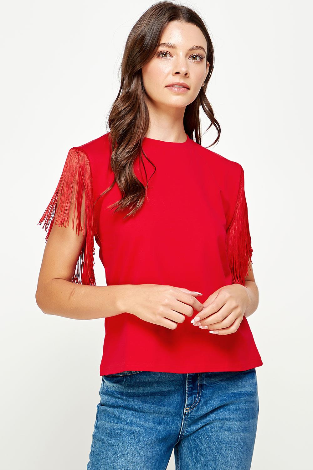 Red Fringe Detail Top