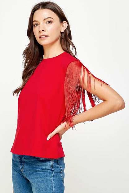 Red Fringe Detail Top