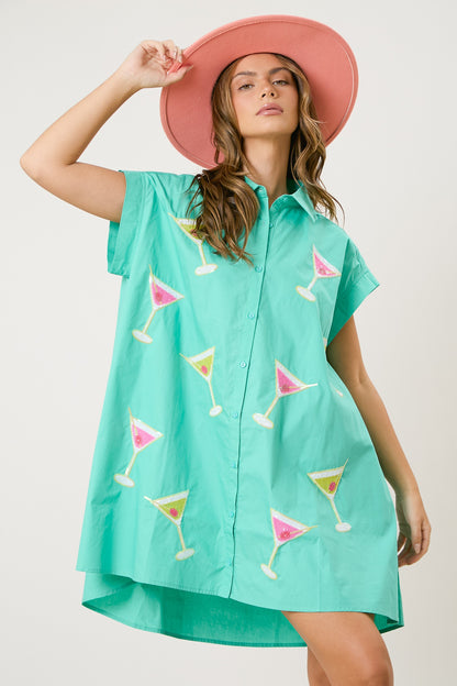 Mint Sequin Martini Shirt Dress