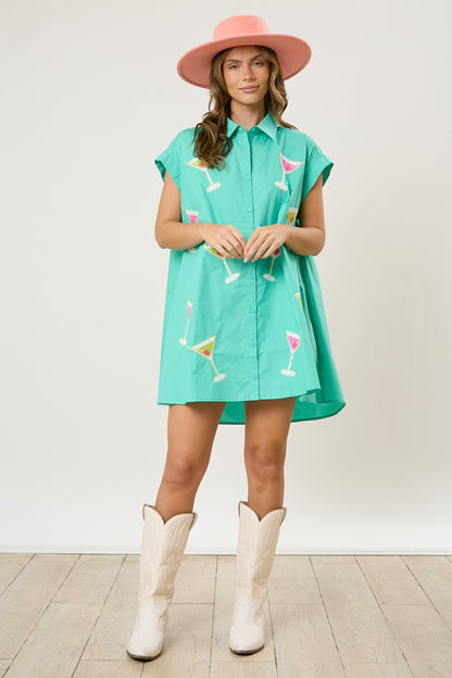 Mint Sequin Martini Shirt Dress