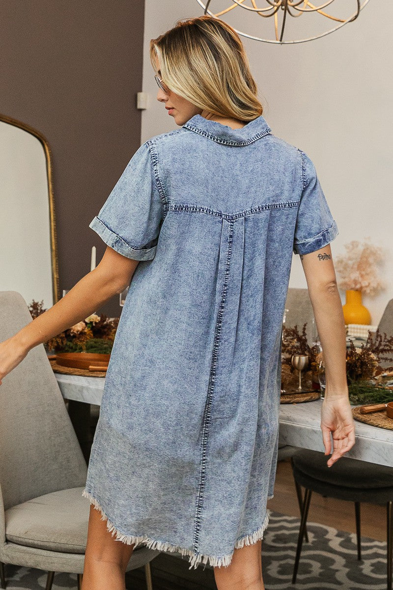 Frayed Hem Vintage Wash Denim Dress