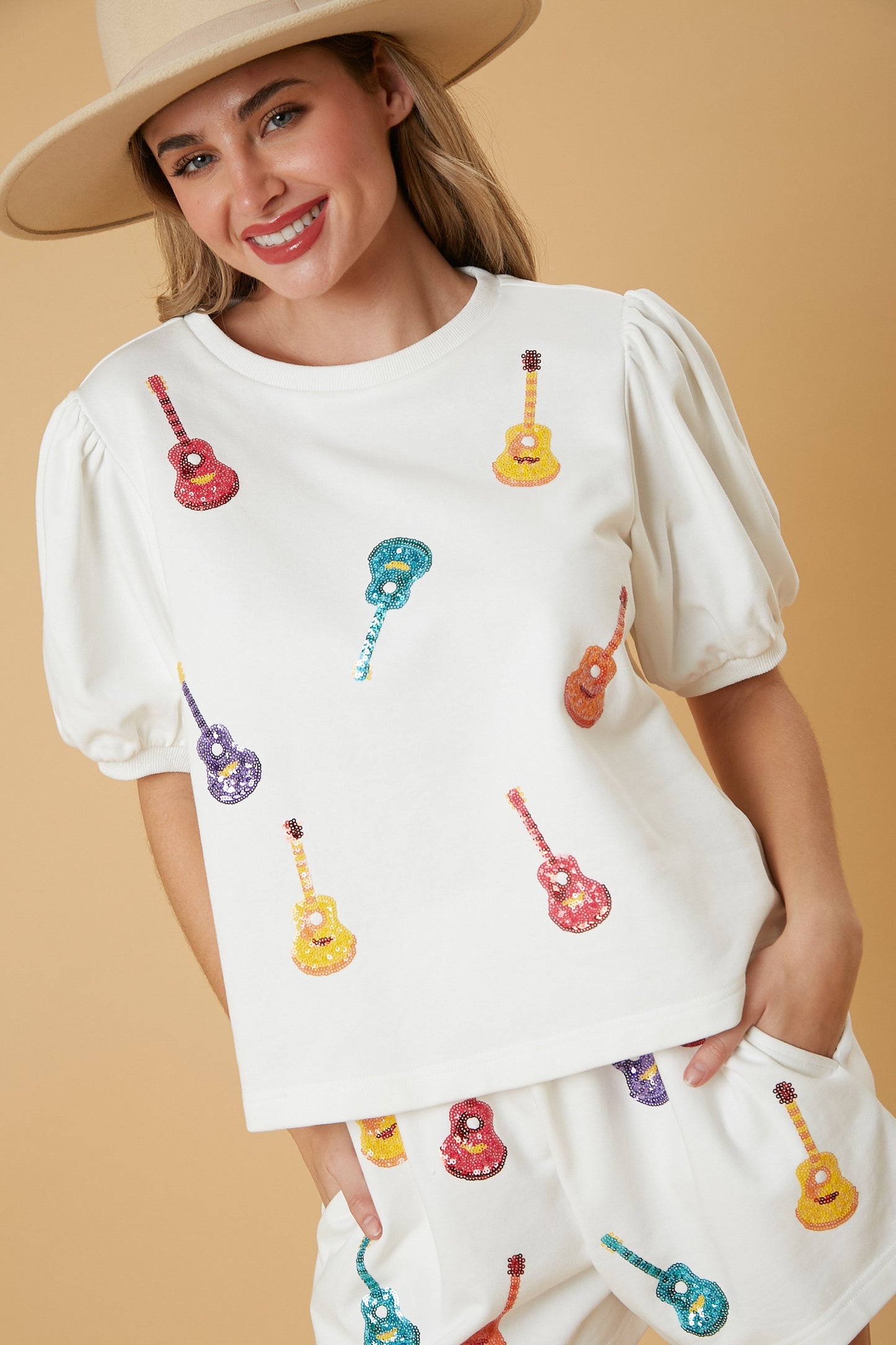 Guitar Sequin Embroidery Top