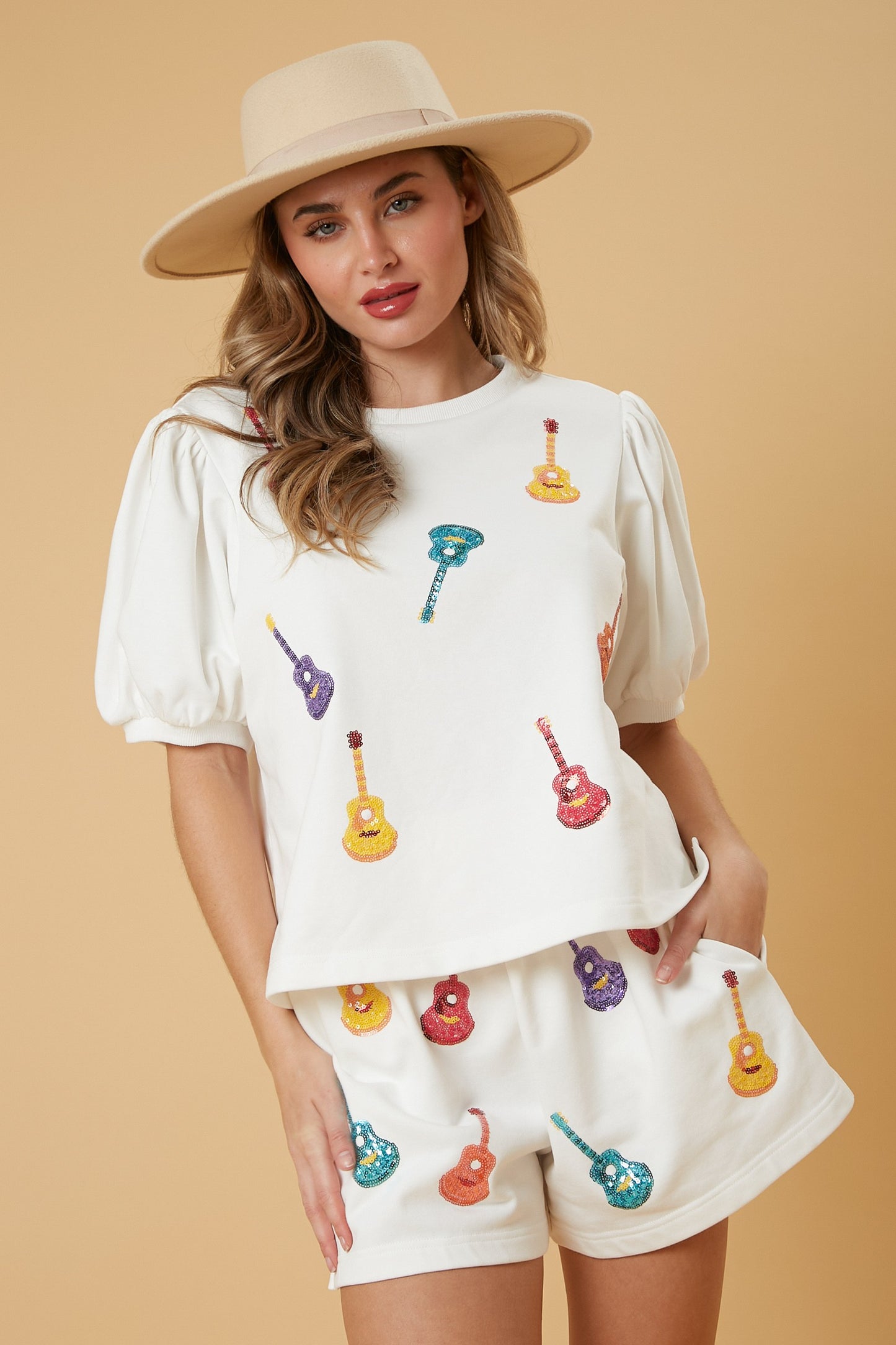 Guitar Sequin Embroidery Top