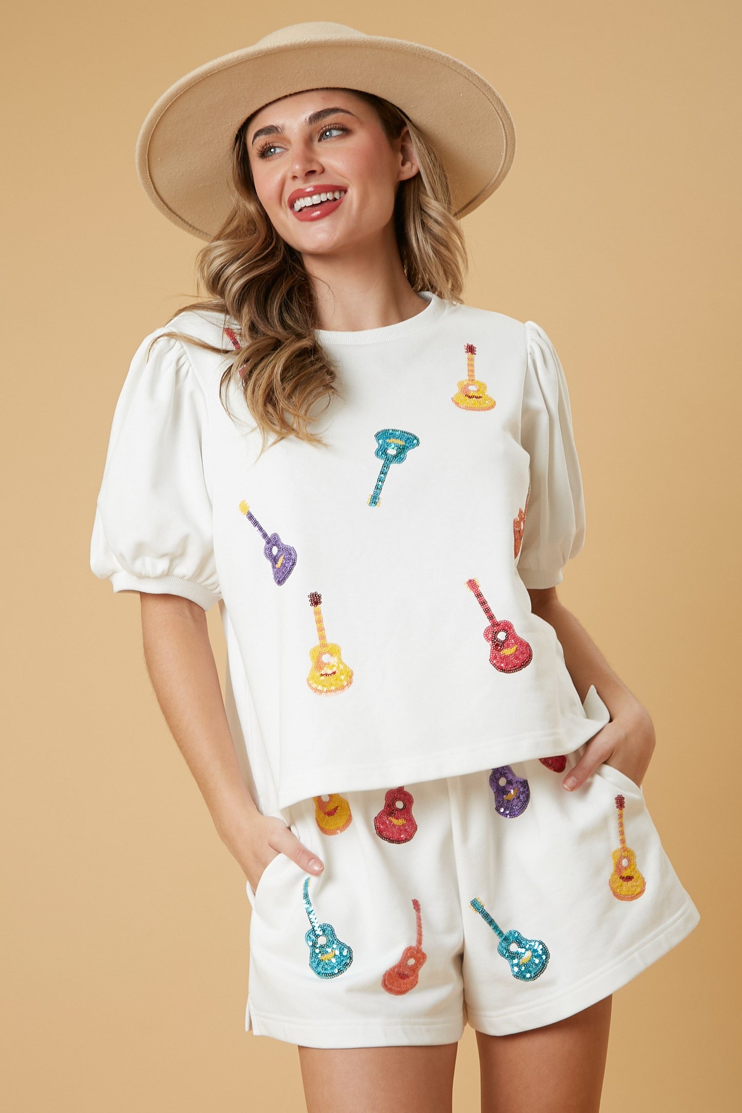 Guitar Sequin Embroidery Top